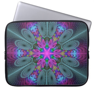 Housse Pour Ordinateur Portable Mandala Colorful spiritual Fractal Art With Pink