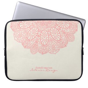 Housse Pour Ordinateur Portable Mandala Coral rose main dessinée Motif Design