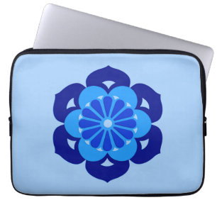 Housse Pour Ordinateur Portable Mandala de fleur de lotus, indigo et bleu clair
