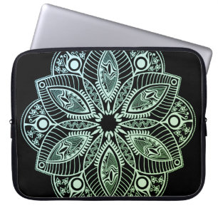 Housse Pour Ordinateur Portable Mandala Exotic Tribal Green Gradient