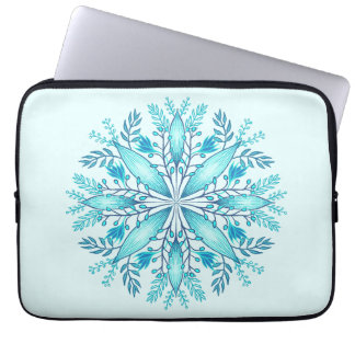 Housse Pour Ordinateur Portable Mandala floral - Fléau de neige bleu turquoise Boh