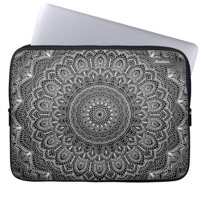 Housse Pour Ordinateur Portable Mandala noir et blanc (Devant)