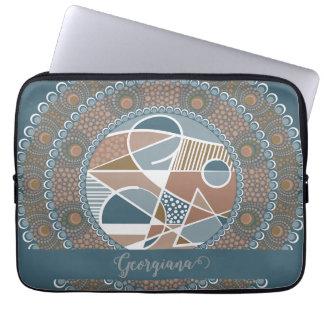 Housse Pour Ordinateur Portable Mandala Turquoise personnalisé et or Abstrait Acce