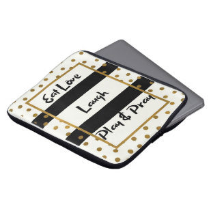 Housse Pour Ordinateur Portable Mangez l'amour rire jouer prier noir dots d'or pos