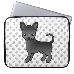 Housse Pour Ordinateur Portable Manteau noir lisse Chihuahua Cartoon Chig & Pâtes