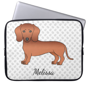 Housse Pour Ordinateur Portable Manteau rouge lisse Dachshund Cartoon Chien & Text