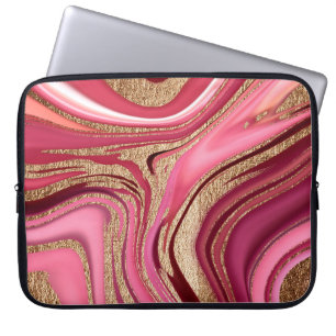 Housse Pour Ordinateur Portable marbre Abstrait rose liquide avec parties scintill