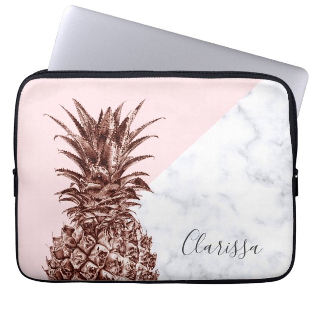Housse Pour Ordinateur Portable Marbre blanc d'ananas rose élégant (Devant)