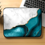 Housse Pour Ordinateur Portable Marbre blanc doré Turquoise Bleu Agate<br><div class="desc">Le marbre blanc élégant et l'agate bleu turquoise doré à la parties scintillant en faux or se combinent dans ce design luxueux.</div>