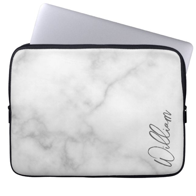 Housse Pour Ordinateur Portable Marbre blanc Modern Script Nom personnalisé (Devant)