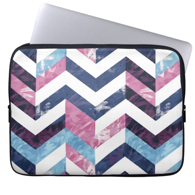 Housse Pour Ordinateur Portable Marbre blanc rose bleu Chevron (Devant)