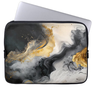 Housse Pour Ordinateur Portable Marbre d'aquarelle noir et or