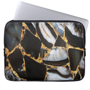 Housse Pour Ordinateur Portable marbre doré, blanc et noir