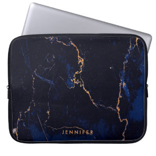 Housse Pour Ordinateur Portable Marbre doré bleu marine