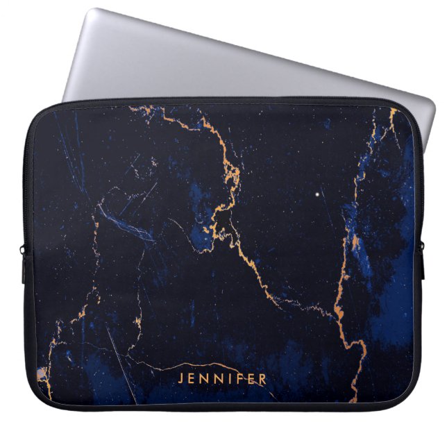 Housse Pour Ordinateur Portable Marbre doré bleu marine (Devant)