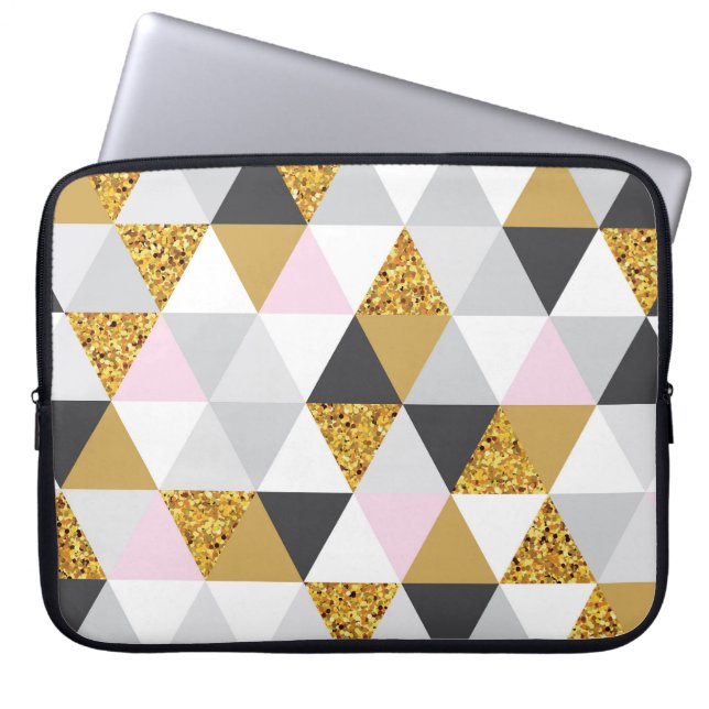 Housse Pour Ordinateur Portable Marbre doré, texture géométrique transparente (Devant)