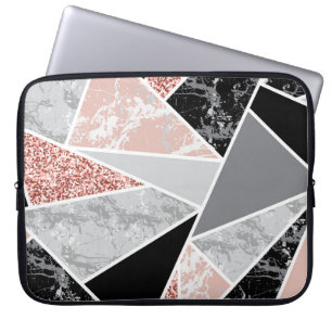 Housse Pour Ordinateur Portable Marbre géométrique avec Parties scintillant rose :