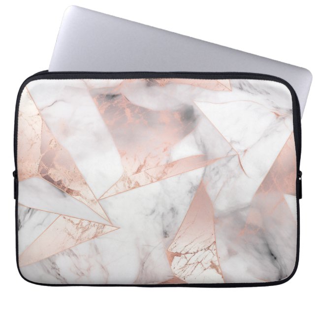Housse Pour Ordinateur Portable Marbre Géométrique Rose Gold Tendance (Devant)
