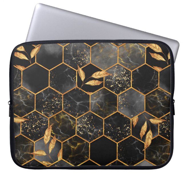 Housse Pour Ordinateur Portable Marbre hexagone texture transparente avec feuilles (Devant)