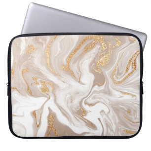 Housse Pour Ordinateur Portable Marbre liquide beige avec or brillant