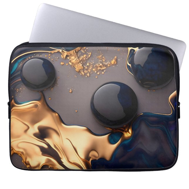 Housse Pour Ordinateur Portable Marbre Liquide Or de Minuit (Devant)