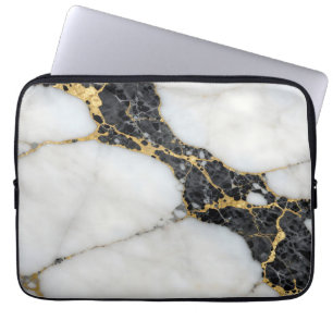 Housse Pour Ordinateur Portable Marbre Luxe Noir Blanc Or