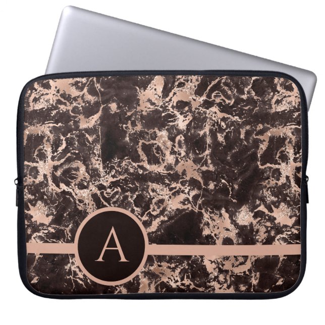 Housse Pour Ordinateur Portable Marbre Monogrammé Rose Gold (Devant)