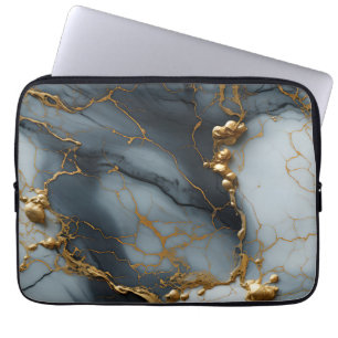 Housse Pour Ordinateur Portable Marbre Onyx Fumé avec Veines Dorées