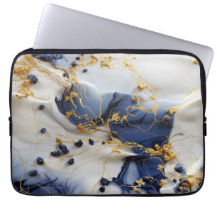 Housse Pour Ordinateur Portable Marbre Saphir de Minuit avec Fils d'Or