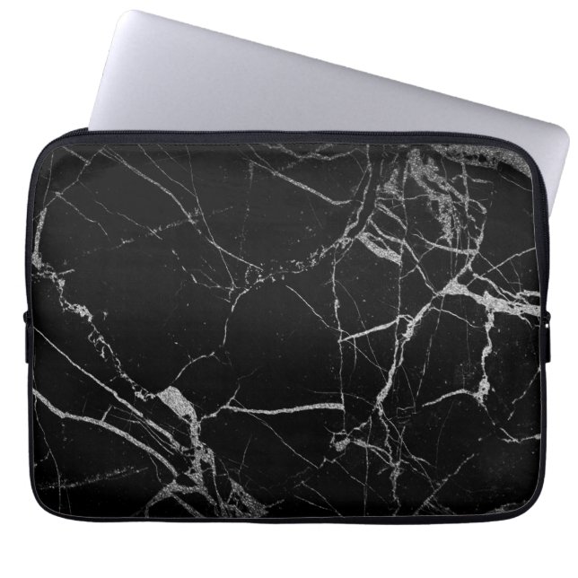 Housse Pour Ordinateur Portable Marbre veiné noir et argent (Devant)