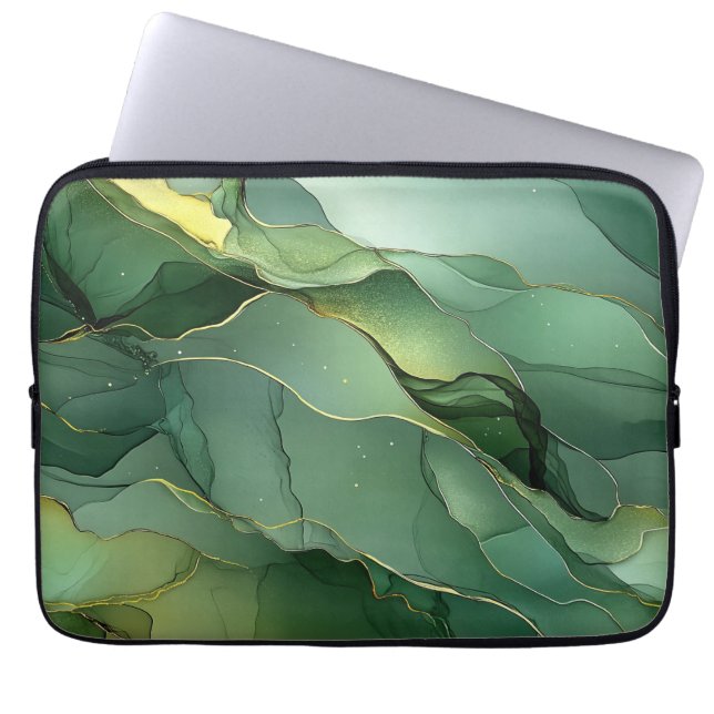 Housse Pour Ordinateur Portable Marbre vert or (Devant)