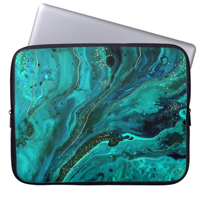 Housse Pour Ordinateur Portable Marbre vert & Or : Texture luxueuse (Devant)