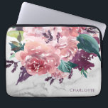 Housse Pour Ordinateur Portable Marbre Vintage rose rose<br><div class="desc">Portable en marbre Vintage rose rose  personnalisé avec votre nom ainsi que des hydrangées et des roses en rose et violet sur un arrière - plan chic en marbre blanc.</div>
