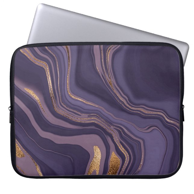 Housse Pour Ordinateur Portable marbre violet Abstrait avec or (Devant)