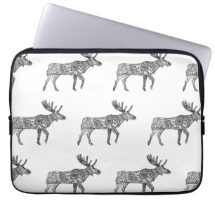 Housse Pour Ordinateur Portable Marche ornementale noir et blanc Moose Silhouette