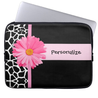 Housse Pour Ordinateur Portable Marguerite noire et blanche à la mode et nom de