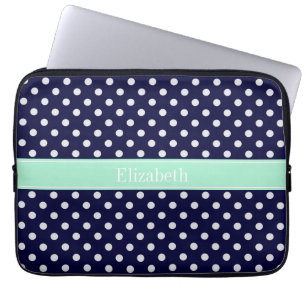 Housse Pour Ordinateur Portable Marine Bleu Blanc Pois Nom de la monnaie Monogramm