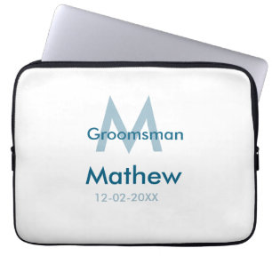 Housse Pour Ordinateur Portable Marine bleu groomsman nom lettre date masculin par