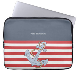 Housse Pour Ordinateur Portable Marine d'ancrage moderne personnalisée et rouge