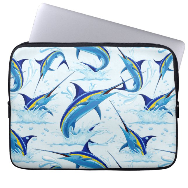 Housse Pour Ordinateur Portable Marlin Bleu Jaillissant de l'Océan (Devant)