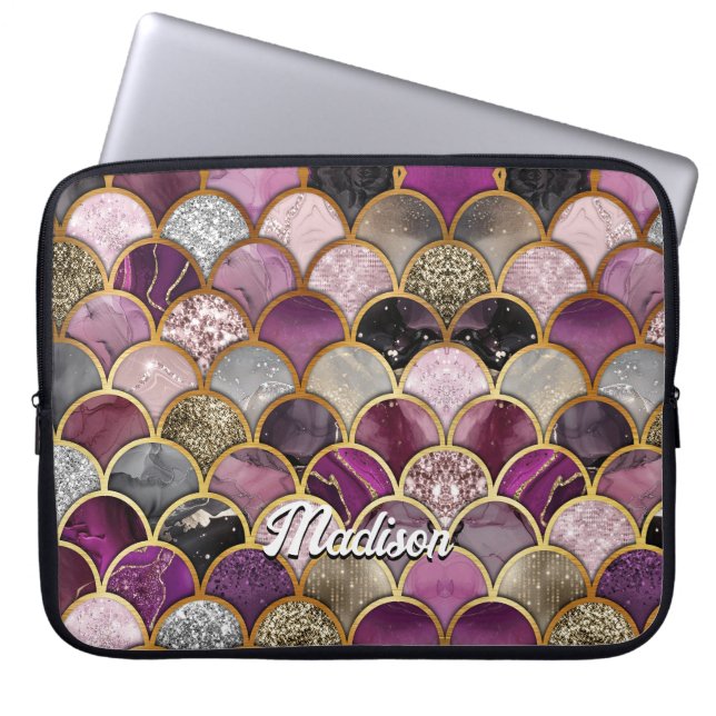 Housse Pour Ordinateur Portable Marmure rose violet or beige (Devant)