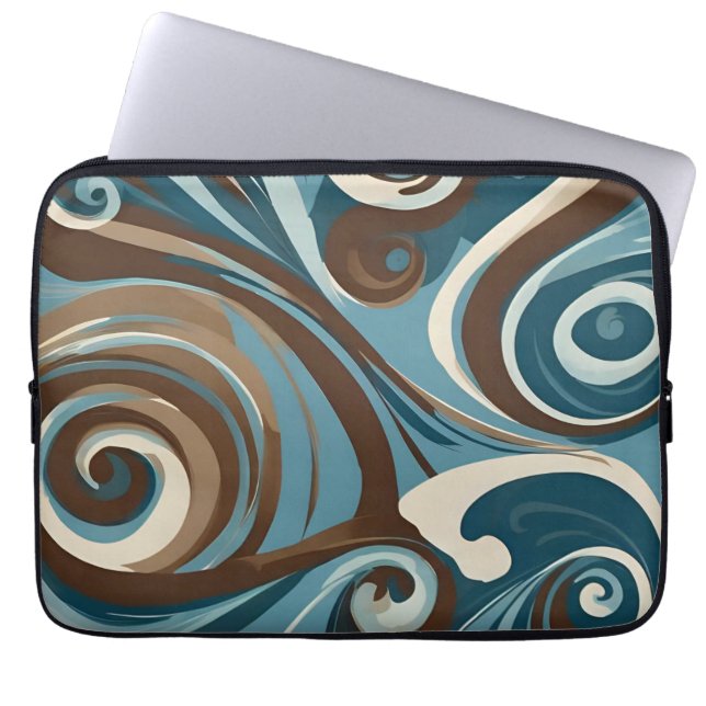 Housse Pour Ordinateur Portable Marron, Bleu et Crème Abstrait (Devant)