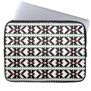 Housse Pour Ordinateur Portable Masculine Art populaire tribal letton noir et blan