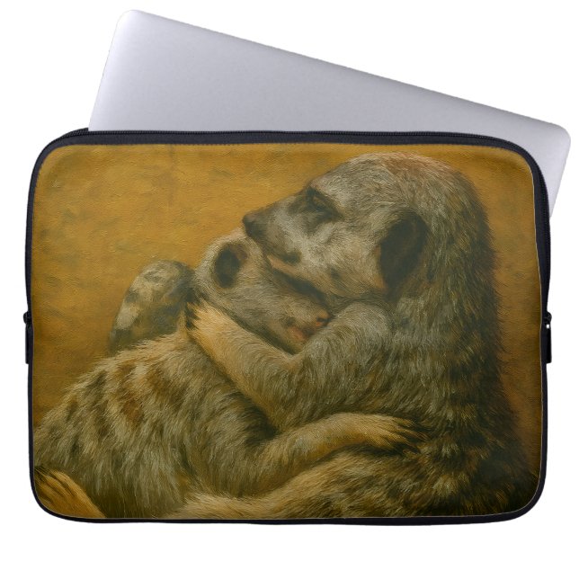 Housse Pour Ordinateur Portable Meerkat Embrace - Imprimerie d'art faunique (Devant)