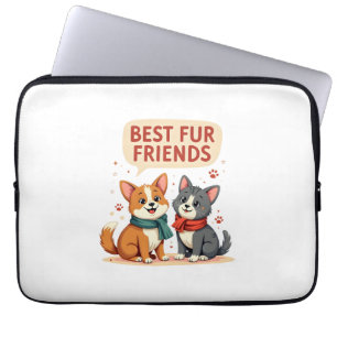 Housse Pour Ordinateur Portable Meilleurs amis en pelage Vintage Chat et Chien de