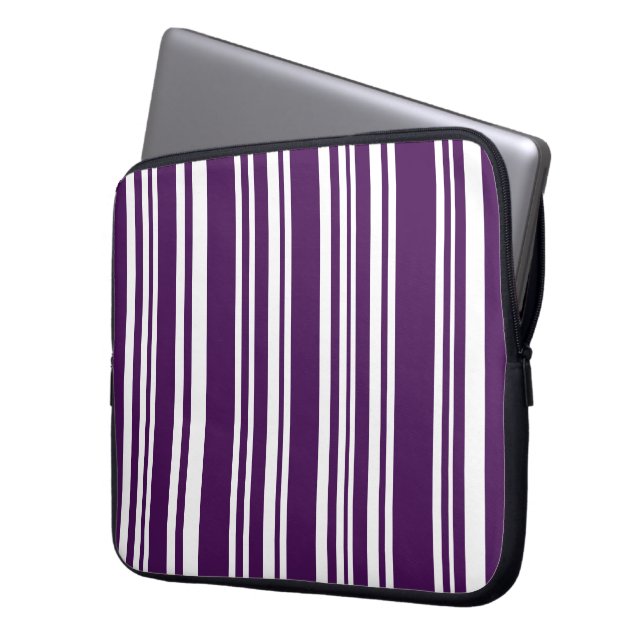 Housse Pour Ordinateur Portable Mélange de rayures violettes et blanches (devant gauche)