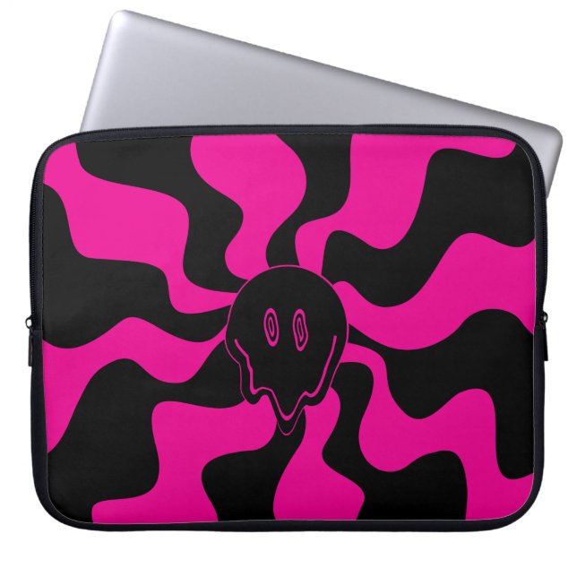 Housse Pour Ordinateur Portable Melt de sourire - Magenta et noir (Devant)