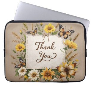 Housse Pour Ordinateur Portable Merci fleurs sauvages attirés à la main, tiges de 