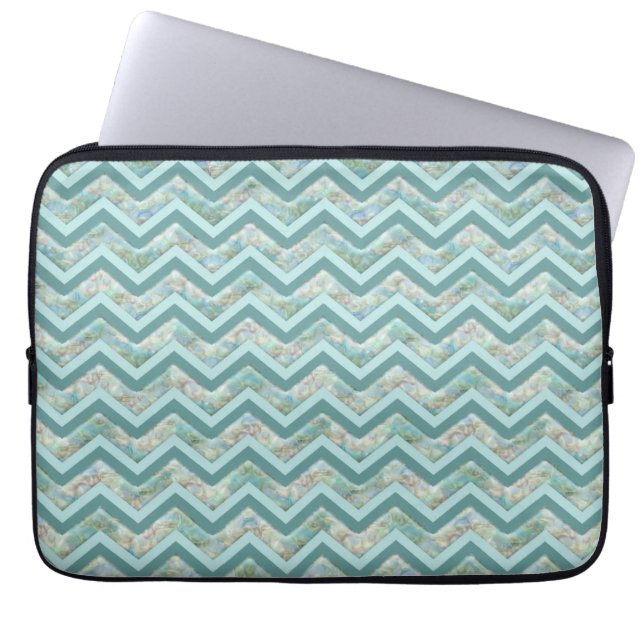 Housse Pour Ordinateur Portable Mère de Pearl Turquoise ZigZag (Devant)