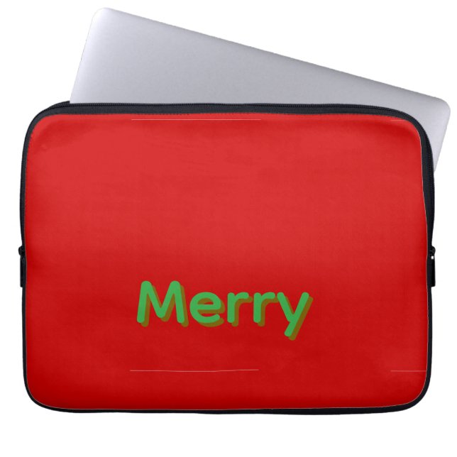 Housse Pour Ordinateur Portable Merry Green Name on Red (Devant)